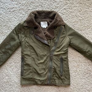 Anthropologie Olive Sherpa Lined Utility Jacket Military Moto Cabin Core Size XS
